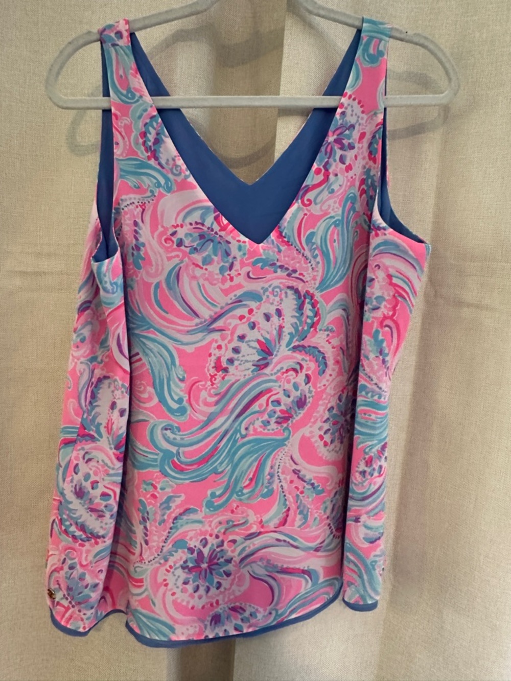Lilly Pulitzer Pink, Blue & Aqua Swirl V-Neck Tank